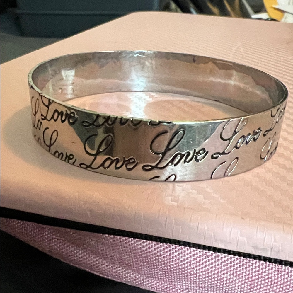 Engraved Silvertone  Love Bangle bracelet